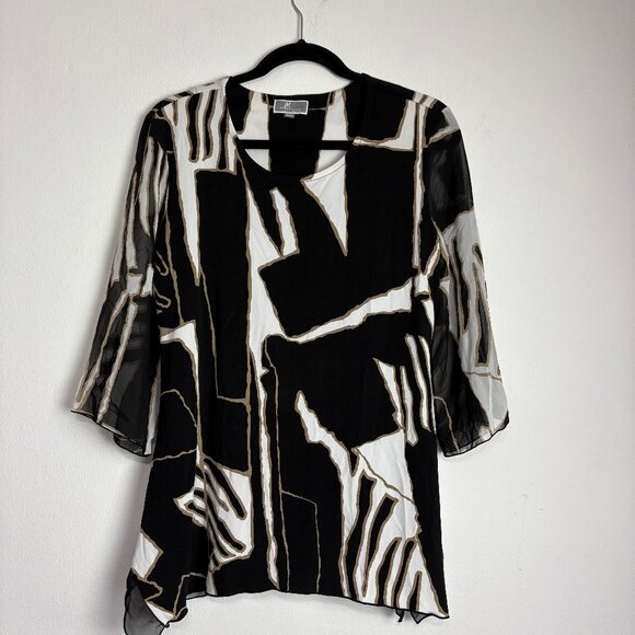 JM Collection Women's Animal Print Sheer 3/4 Sleeves Size PM Career Work Stretch - Picture 1 of 6